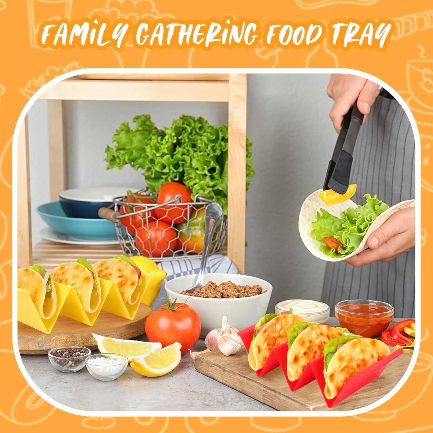 Nuogo 30 Pcs Colorful Taco Holder Stand Bulk Plastic Large Taco Tray Plates Hold 2 or 3 Tacos Each Rack Server Tortilla Holder Hard Sturdy Platter Rack for Party Dishwasher Microwave Safe