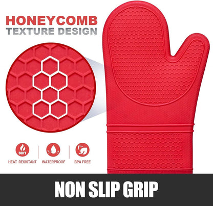RORECAY Silicone Oven Mitts and Pot Holders Sets, Gloves for Kitchen, Beige