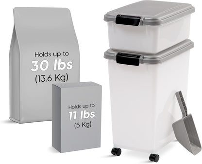 IRIS USA Dog Food Storage Container 30 lb + 11lb Airtight Combo, Stackable Pet Food Storage Bin with Wheels for Cat Dog Food, BPA Free, Made in USA, Black