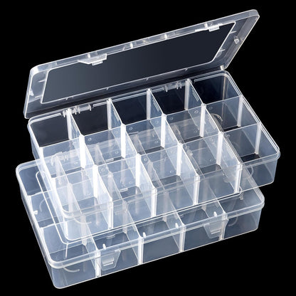 Gospire 15 Large Grids Clear Plastic Jewelry Box Organizer Storage Container with Removable Dividers (15 Grids - Clear)
