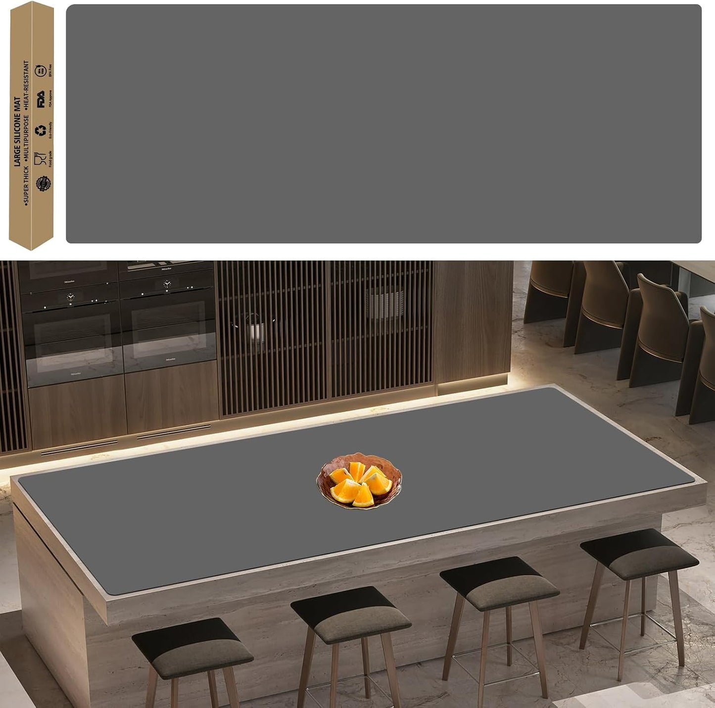 Super Large Silicone Mat, 120"x24" Silicone Mats for Kitchen Counter, Non-slip Heat Resistant Mat,Thicken Kitchen Counter Mat, Waterproof Countertop Protector for Craft (Black)