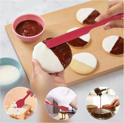 HOTEC Heat Resistant 600℉ Food Grade Silicone Rubber Spatula Set for Baking, Cooking, and Mixing Non Stick Dishwasher Safe BPA-Free Multicolor Set of 5