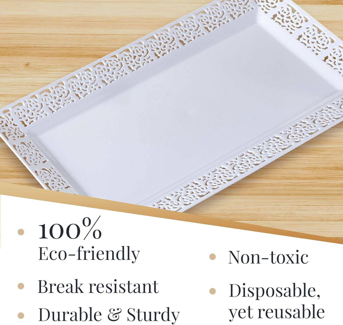 Rectangle White Serving Tray (2-Pack) - 17.5" Disposable Serving Platter for Appetizer, Fruits & Serving Dishes | Perfect Plastic Tray For Party Serveware