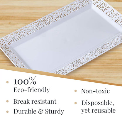 Rectangle White Serving Tray (2-Pack) - 17.5" Disposable Serving Platter for Appetizer, Fruits & Serving Dishes | Perfect Plastic Tray For Party Serveware