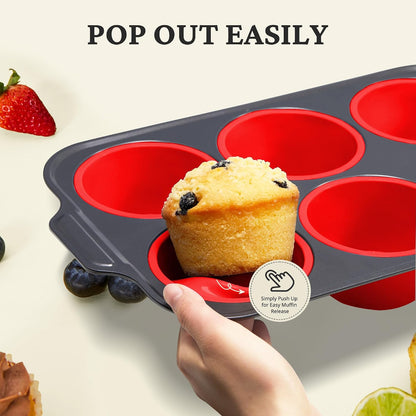 BRONYPRO Silicone Muffin Pans for Baking with Metal Frame, Egg Bite Molds, Cupcake Pans 12 Regular Size, Muffin Tins Easy to Pop Nonstick Non Toxic Bakeware for Oven,Blue