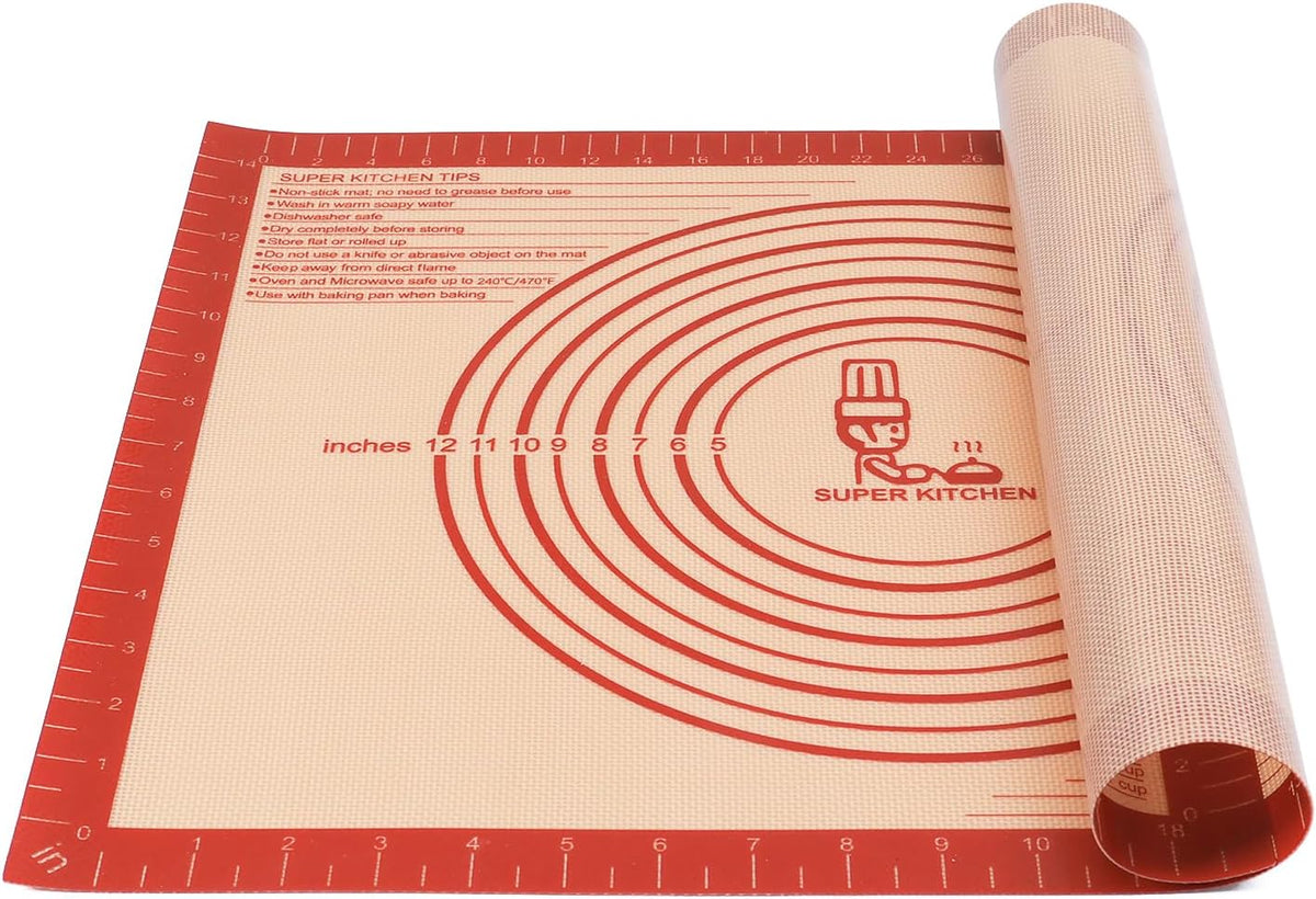 Nonstick Silicone Pastry Mat Extra Large with Measurements 28''By 20'' for Silicone Baking Mat, Counter, Dough Rolling,Fondant/Pie Crust By Folksy Super Kitchen (20×28, Blue)