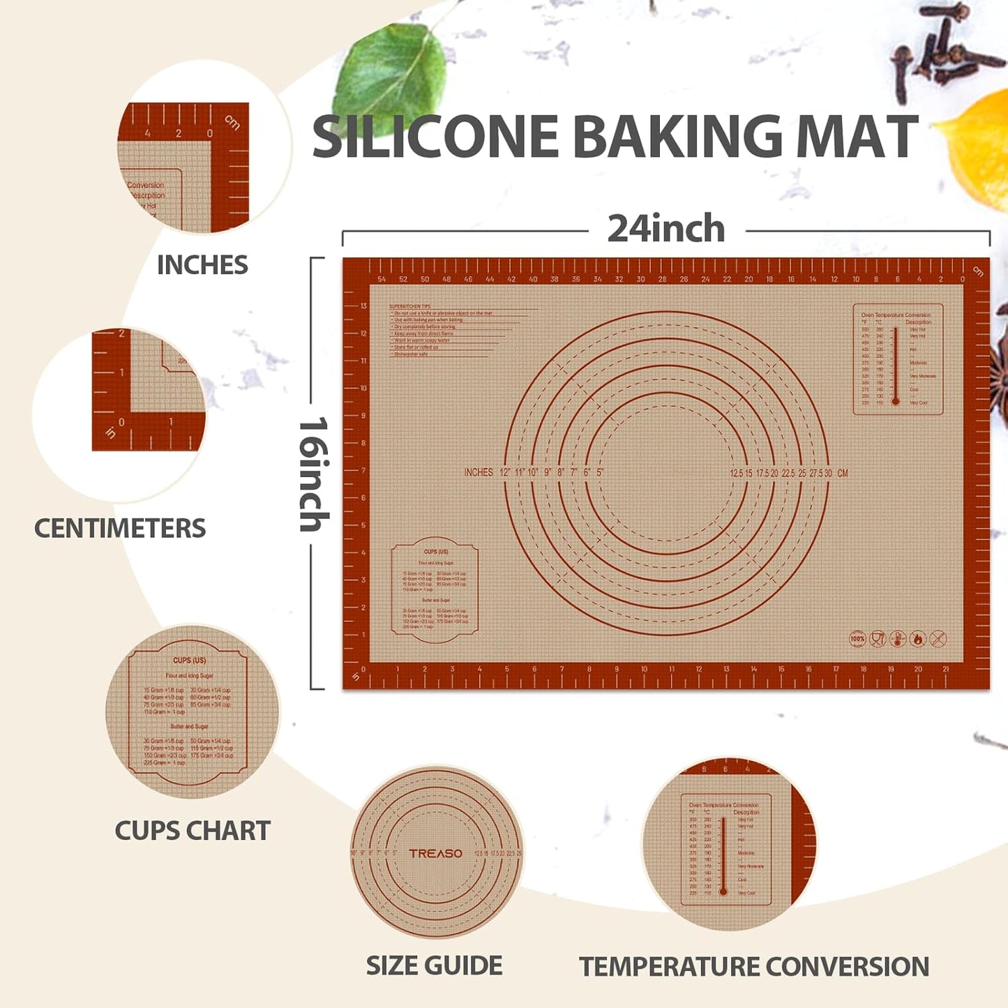 Pastry Mat, 0.7mm Extra Thick 28 x 20 Inches Large Non Stick Silicone Baking Pad, Pie Crust Rolling Supplies for Making Christmas Cookies Bread, Easy to Clean