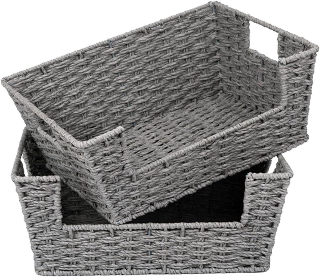 StorageWorks Round Paper Rope Woven Basket for Pantry Organizers and Storage, Stackable Pantry Storage Baskets for Shelves, Brown, 2-Pack
