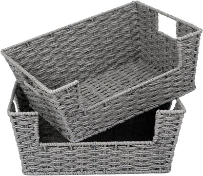 StorageWorks Round Paper Rope Woven Basket for Pantry Organizers and Storage, Stackable Pantry Storage Baskets for Shelves, Brown, 2-Pack