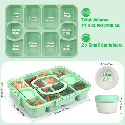 Caperci Snackle Box Container - Large 10-Compartment Divided Serving Tray with Lid and Handle, Built-in 2 Dip Containers, Dishwasher Safe, Leak-Proof, Wheat Straw, BPA-Free (White)