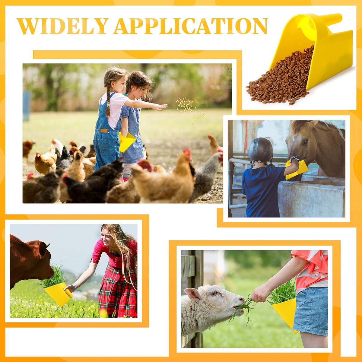 FillTouch 8 Pcs Feed Scoop 2 Qt Plastic Enclosed Heavy Duty Stackable Feed Scoop for Bird Horse Chicken Livestock Animal Ranchers Homesteaders Farmers(Yellow)