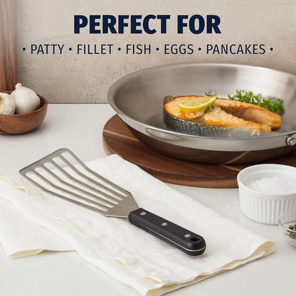 Zulay Kitchen Stainless Steel Fish Turner Spatula - 12.4” Flexible Heat-Resistant Slotted Turner for Non-Stick Cookware - Rust-Proof, Durable & Dishwasher Safe Cooking Utensil for Everyday Use