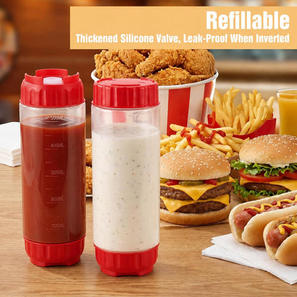 2 Pcs 16 oz Inverted Squeeze Bottles, Valve Condiment Dispenser (Black)