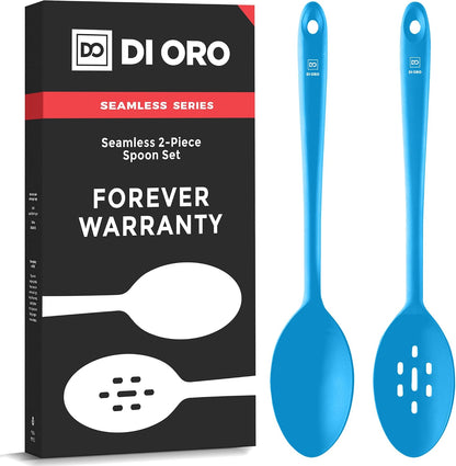 DI ORO Silicone Spoons for Cooking - Large Kitchen Spoons for Mixing, Serving, & Stirring - 600°F Heat-Resistant Non Stick Utensils – Big Solid & Slotted - Dishwasher Safe (2pc, Black)