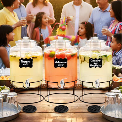 1 Pack 4 Gallon Glass Beverage Dispenser with Stand Spigot and Drink Coasters Leakproof Glass Drink Beverage Storage for Parties Mason Jar Dispenser with Lids