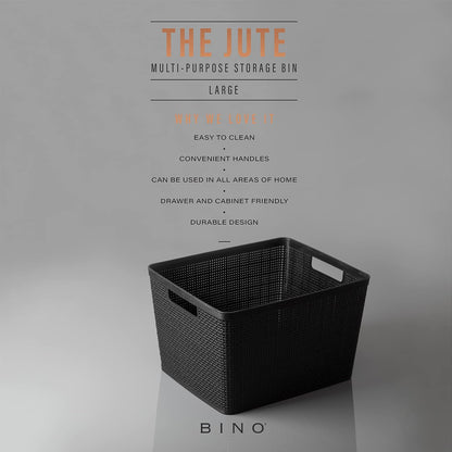 BINO Woven Plastic Basket | Large (Natural), 3-Pack | THE JUTE COLLECTION | Home Organization, Space-Saving Storage, Stylish Design | Plastic Storage Basket