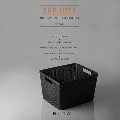 BINO Woven Plastic Basket | Large (Natural), 3-Pack | THE JUTE COLLECTION | Home Organization, Space-Saving Storage, Stylish Design | Plastic Storage Basket