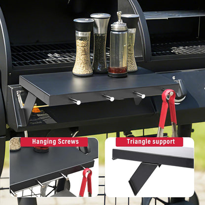 Upgraded Grill Table for Weber Kettle 22"/18"/26", Master Touch 22", Smokey Mountain, Recteq Pellet Grill RT-B380, Prep Station with Cutting Board, Basin, 4 Hooks, Shelf for Weber Kettle Accessories