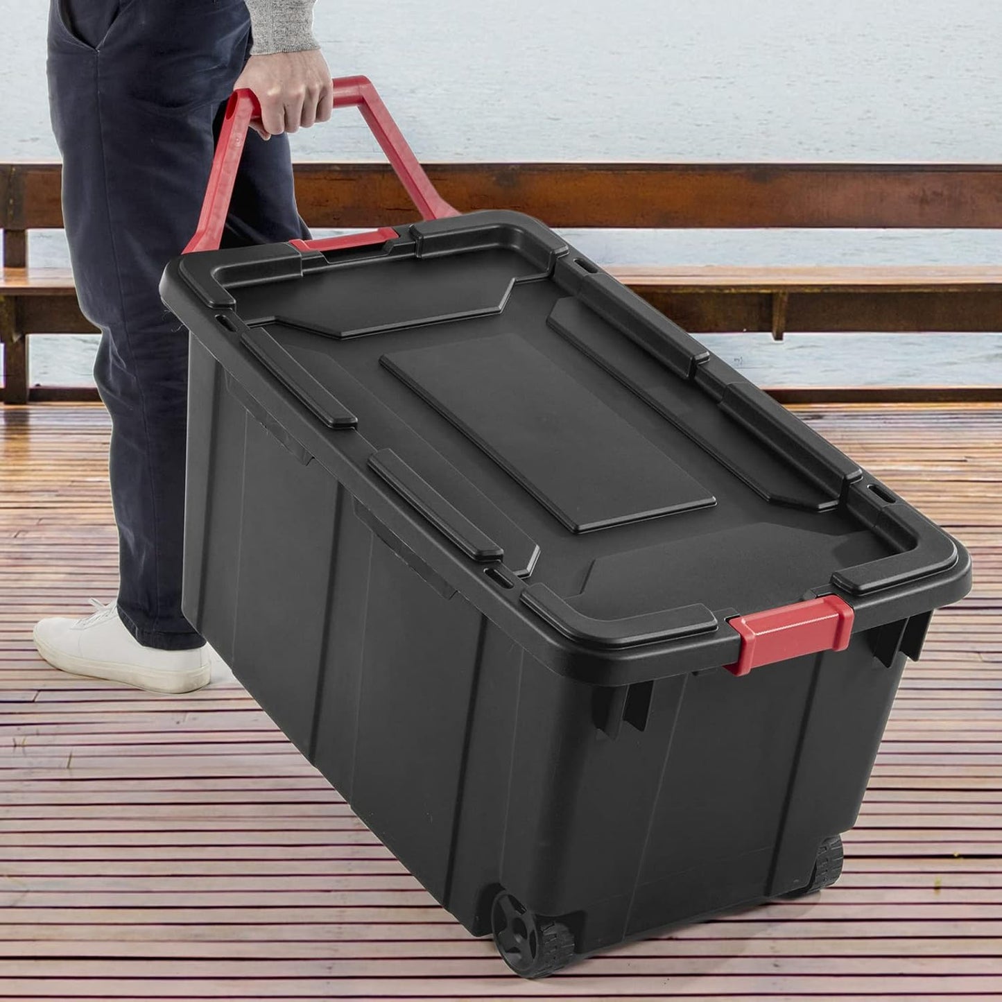 Storage Bins 40 Gallon Heavy-Duty Plastic Storage Bins, 2 Pack Container Totes with Durable Lid and Secure Latching Buckles, Stackable, Tough Storage Containers for Garage and Metal Rack Organizing
