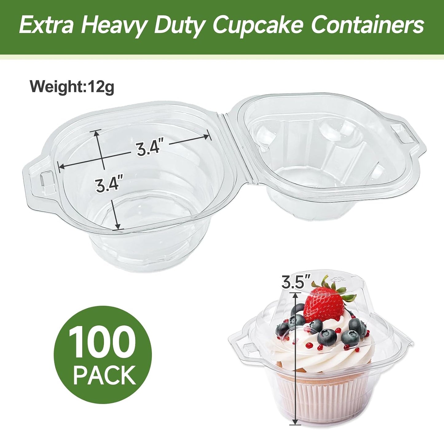Dealusy 100 Pack Individual Cupcake Containers with Airtight Dome Lids, Clear Plastic Single Cupcake Boxes, Stackable Disposable Muffin Holders for Baking, Parties, Weddings & Picnics