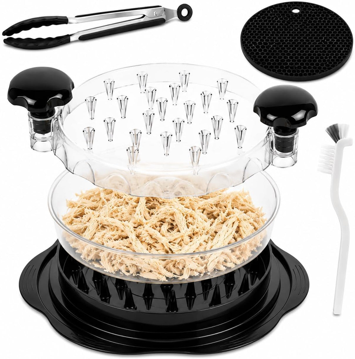 Large Chicken Breast Shredder Tool Twist, Visible Meat Shredder Machine for Ground Food, Chicken, Pork, Beef & Vegetables - Ergonomic Handle, Anti-Slip, Heat Resistant, Dishwasher Safe, Cleaning Brush
