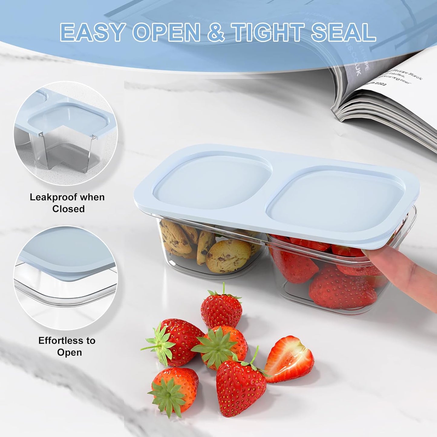 Snack Pack Containers for Kids, 5 Pack Reusable Snack Containers with Lids, 2 Compartment Small Bento Snack Box, BPA-Free, Lunchbox Accessories for Travel