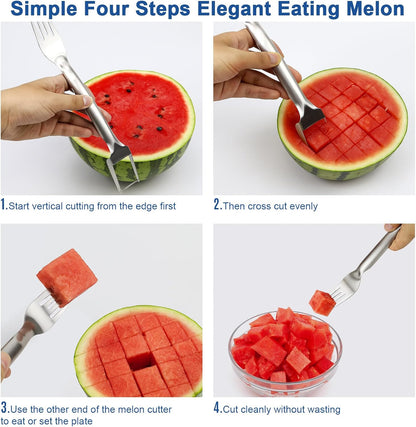 2PCS Watermelon Cutter Slicer,2-in-1 Stainless Steel Fruit Fork for Kitchen