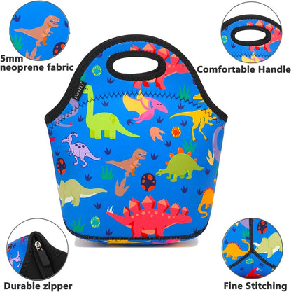 FlowFly Neoprene kids Lunch box Insulated Soft Bag Mini Cooler Thermal Meal Tote Kit for Boys, Girls,Men,Women,School,Work, Office,Black