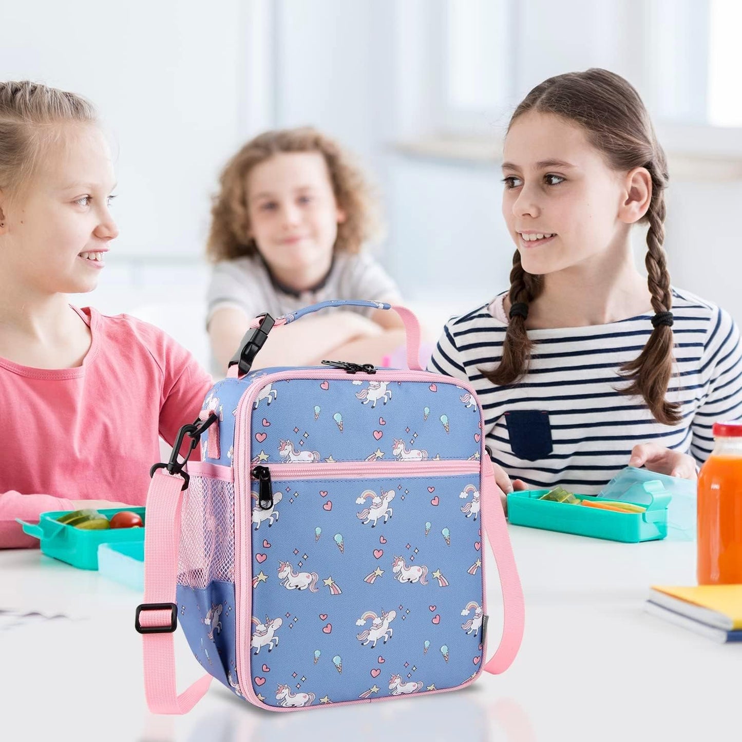 Kids Insulated Lunch Box Bag, Thermal Picnic Cool Bags with Adjustable Strap for Adults Children Women Men Boys Girls School Work (CAM-Blue)