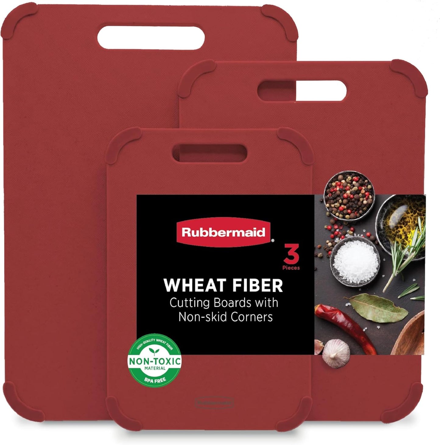 Rubbermaid 3pc Reversible Wheat Fiber Cutting Board Set | Cutting Boards for Kitchen – Dishwasher Safe, Non-Slip Corners, Lightweight & Easy To Store- Large Cutting Board for Meat, Veggies & Fruits