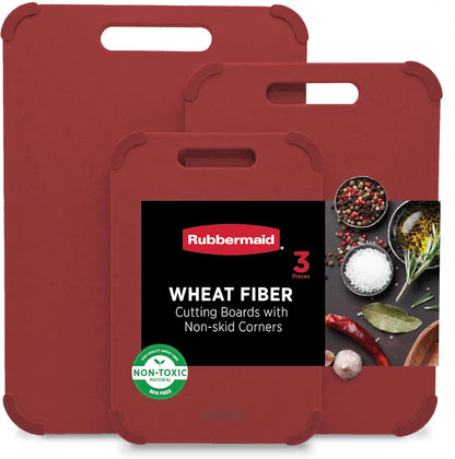 Rubbermaid 3pc Reversible Wheat Fiber Cutting Board Set | Cutting Boards for Kitchen – Dishwasher Safe, Non-Slip Corners, Lightweight & Easy To Store- Large Cutting Board for Meat, Veggies & Fruits