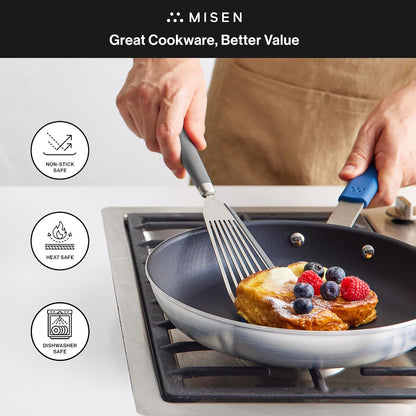 Misen Fish Stainless Steel Spatula - Slotted Turner for Cooking - Perfect for Frying - Heat Resistant - Dishwasher Safe -1mm Thick Flexible Flipper - Soft Silicone Grip Handle for Easy Use