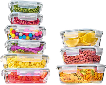 AISOON 16 Pcs (pack of 8) Glass Food Storage Containers with Airtight Lids,Leakproof Large Food Containers BPA-Free Glass Set, Stackable Meal Prep Containers, Freezer,Microwave& Dishwasher Safe