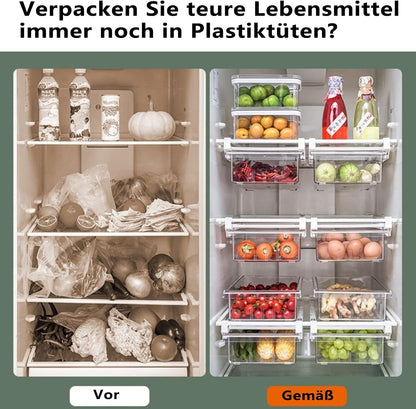 YekouMax Fridge Drawer Organizer, Refrigerator Organizer Bins, Pull Out with Handle, Shelf Holder Storage Box, Clear Container for Food, Drinks, Fit for Fridge Shelf Under 0.6" (1 Pack Medium)