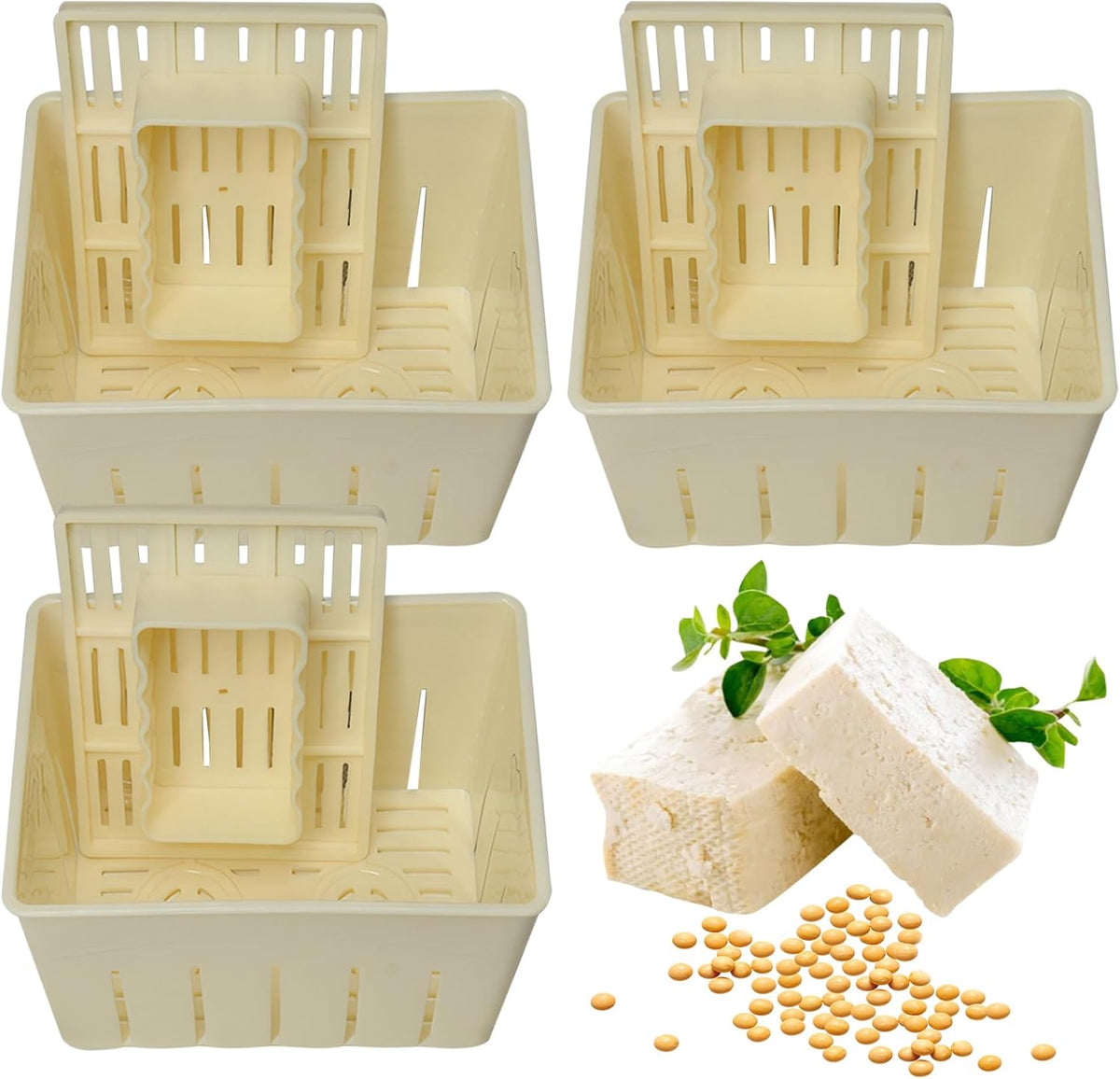 Tofu Press,3Pcs Homemade Tofu Maker,Food Grade PP Tofu Mold,Rectangular DIY Cheese Press Kitchen Gadgets, Cloth Not Included - 5.5x4.3x3.7in