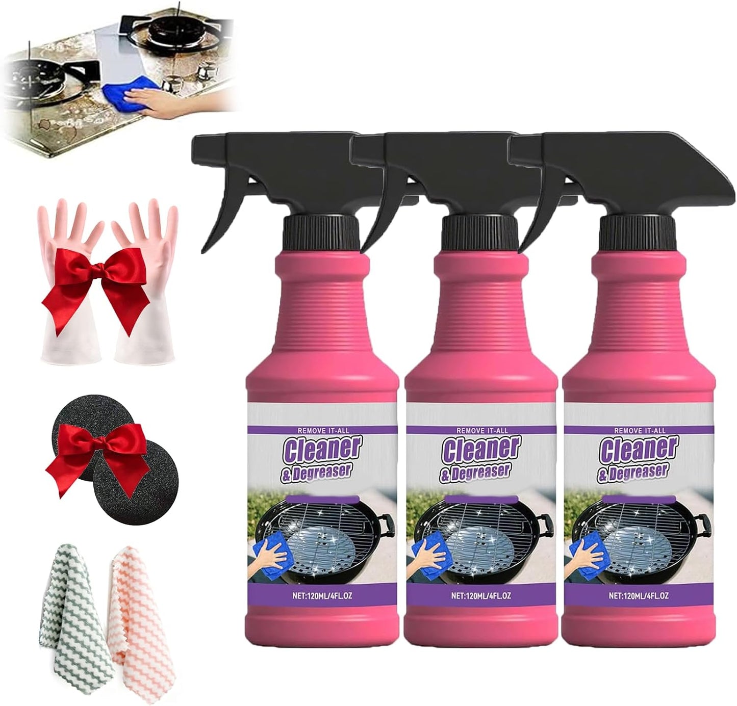 Cleaner and Degreaser Smoky Stains, 120ml BBQ Grill Cleaner, Grill Cleaning Spray for Kitchen, Multi Functional Grease Remover, All Purpose Oven Degreaser Clean for Grates and Smoker (2pcs)