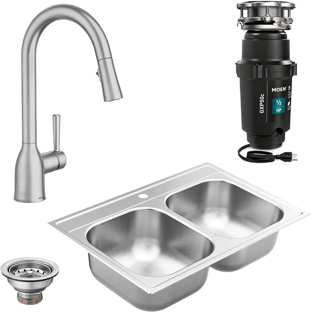 Moen Kitchen Sink Strainer Basket with Drain Assembly, Stainless Steel, 22036