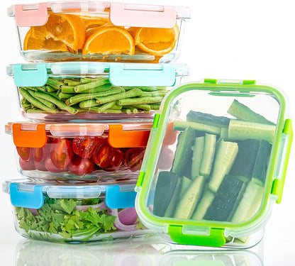 UMEIED 10 Pack Glass Food Storage Containers with Lids, Leakproof Airtight Glass Meal Prep Containers For Lunch, On The Go, Leftover, Dishwasher Safe