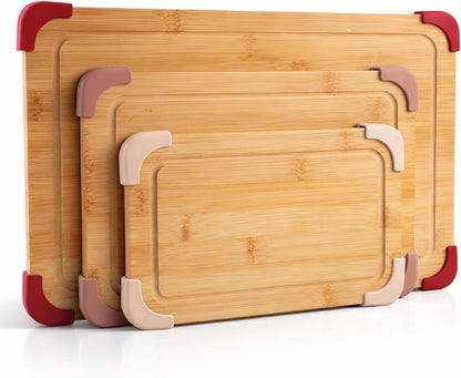 COOK WITH COLOR Non-Slip Cutting Board Set – Kitchen Essentials with Easy Grip Handle for Meat, Veggies, and Fruits, 3 Cutting Boards, Bamboo Non-Slip Grey