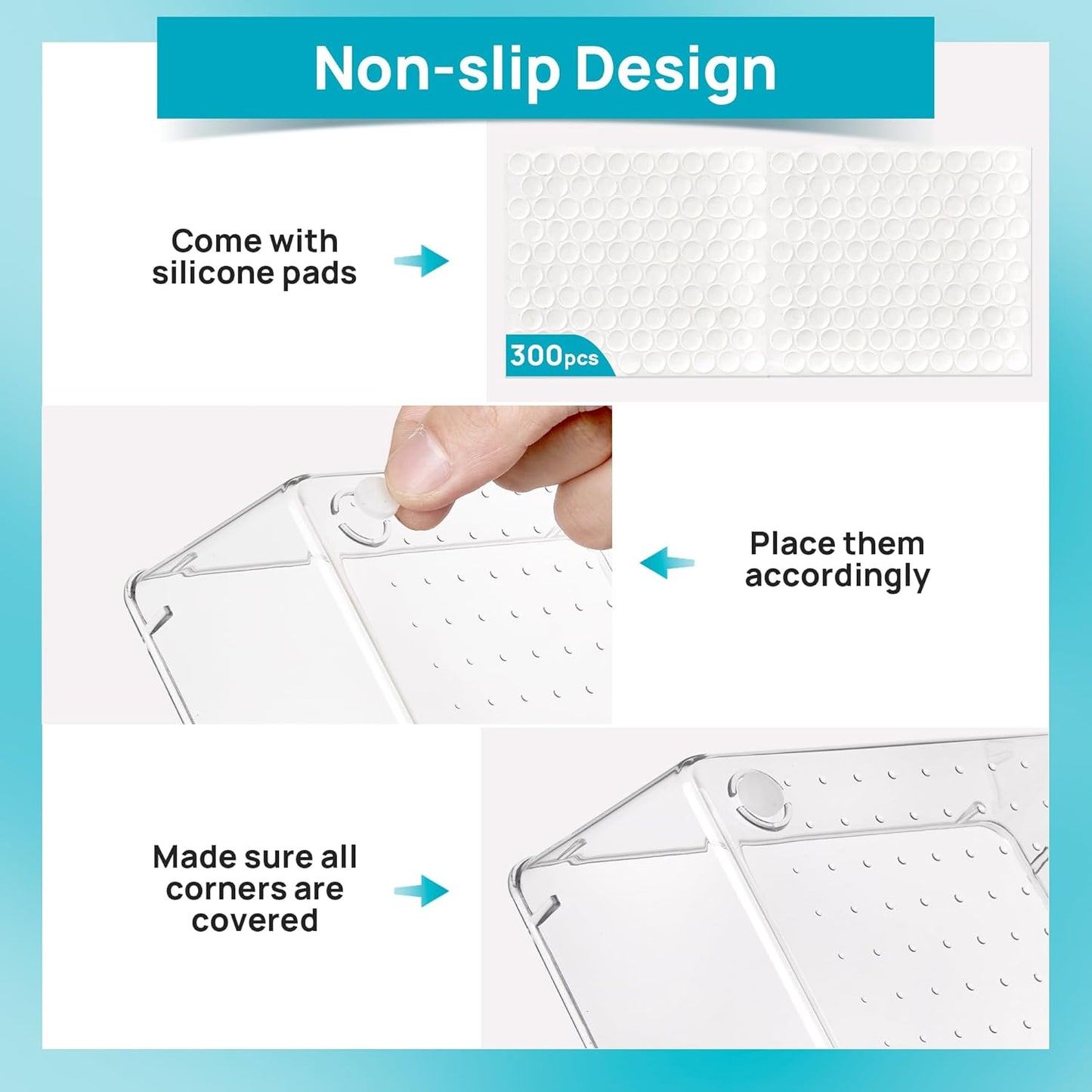 Vtopmart 25 PCS Clear Plastic Drawer Organizers Set, 4-Size Versatile Bathroom and Vanity Drawer Organizer Trays, Storage Bins for Makeup, Bedroom, Kitchen Gadgets Utensils and Office