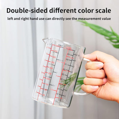 77L 3 Pack Glass Measuring Cup Set (1 1/4, 2 & 4 Cup) [Insulated handle, V-Shaped Spout], High Borosilicate Liquid Glass Measure Cup for Kitchen, Easy To Read, Dishwasher, Freezer, and Microwave Safe