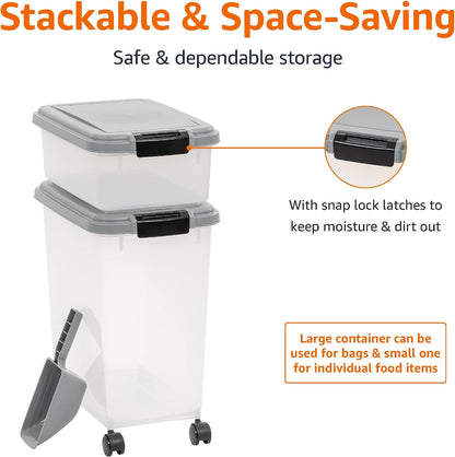 Amazon Basics Airtight Pet Food Storage Container with Scoop, BPA Free, Removable Wheels, 69 QT, Gray