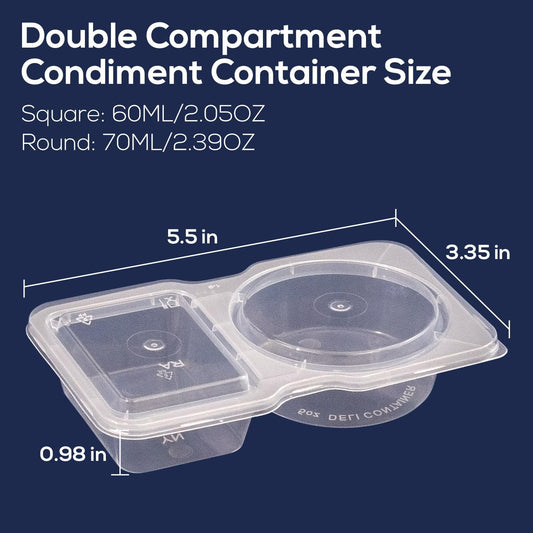 10 Sets Double Compartment Condiment Containers with Lid, Small Plastic Clear Container for Sauce Snack Refrigeration Outdoor Takeaway, Food Grade BPA-Free