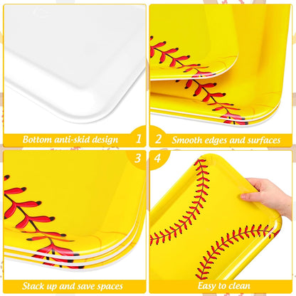 FYSUIMU 3Pcs Softball Serving Trays Reusable Serving Dishes Yellow Sports Ball Platter for Birthday Party Sharing Snacks Fruits Dessert, 13 x 10 Inch