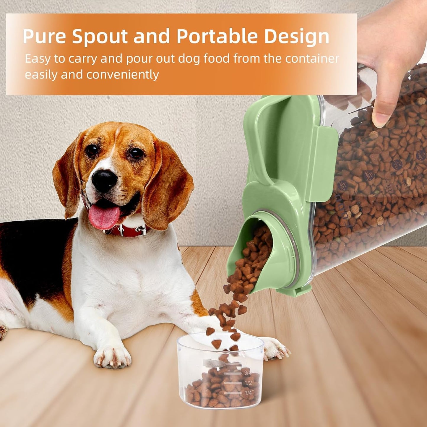 LEAWALK 3-5LBS Airtight Pet Food Storage Container PBA-free,With Large Nozzle/Measuring Cup/ 4 Press Buckle for Dogs, Cats, Birds, Chicken Lndoor and Outdoor Use (Black + Beige) 2 Pack