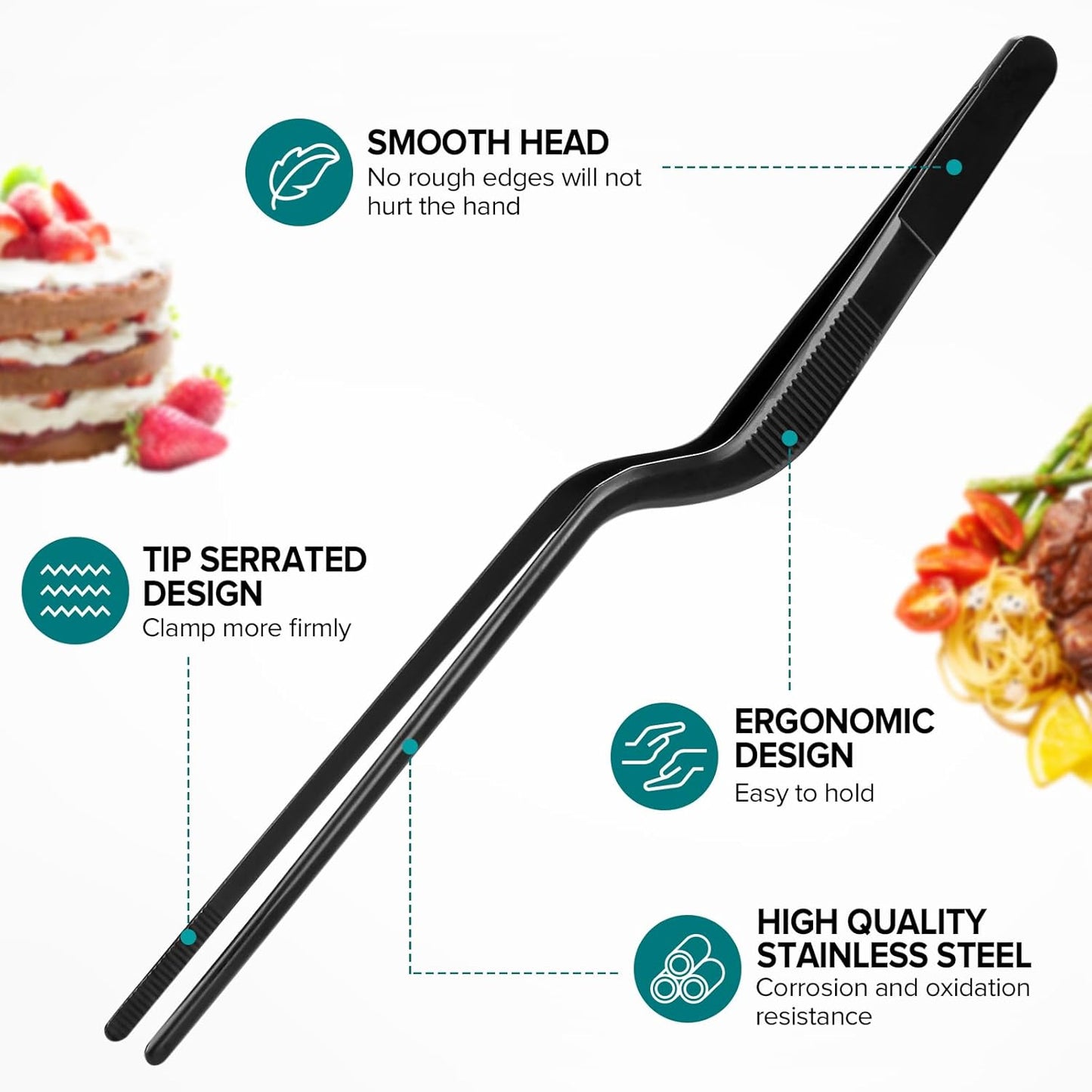 Kitchen Tweezer Tongs Set,6 Pcs Kitchen Tweezers,6.3" Cooking Tweezers Set,Stainless-Steel Food Chef Culinary Tweezers Tongs for Baking Decorating Feeding Plating,Black