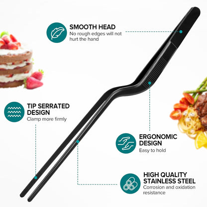 Kitchen Tweezer Tongs Set,6 Pcs Kitchen Tweezers,6.3" Cooking Tweezers Set,Stainless-Steel Food Chef Culinary Tweezers Tongs for Baking Decorating Feeding Plating,Black