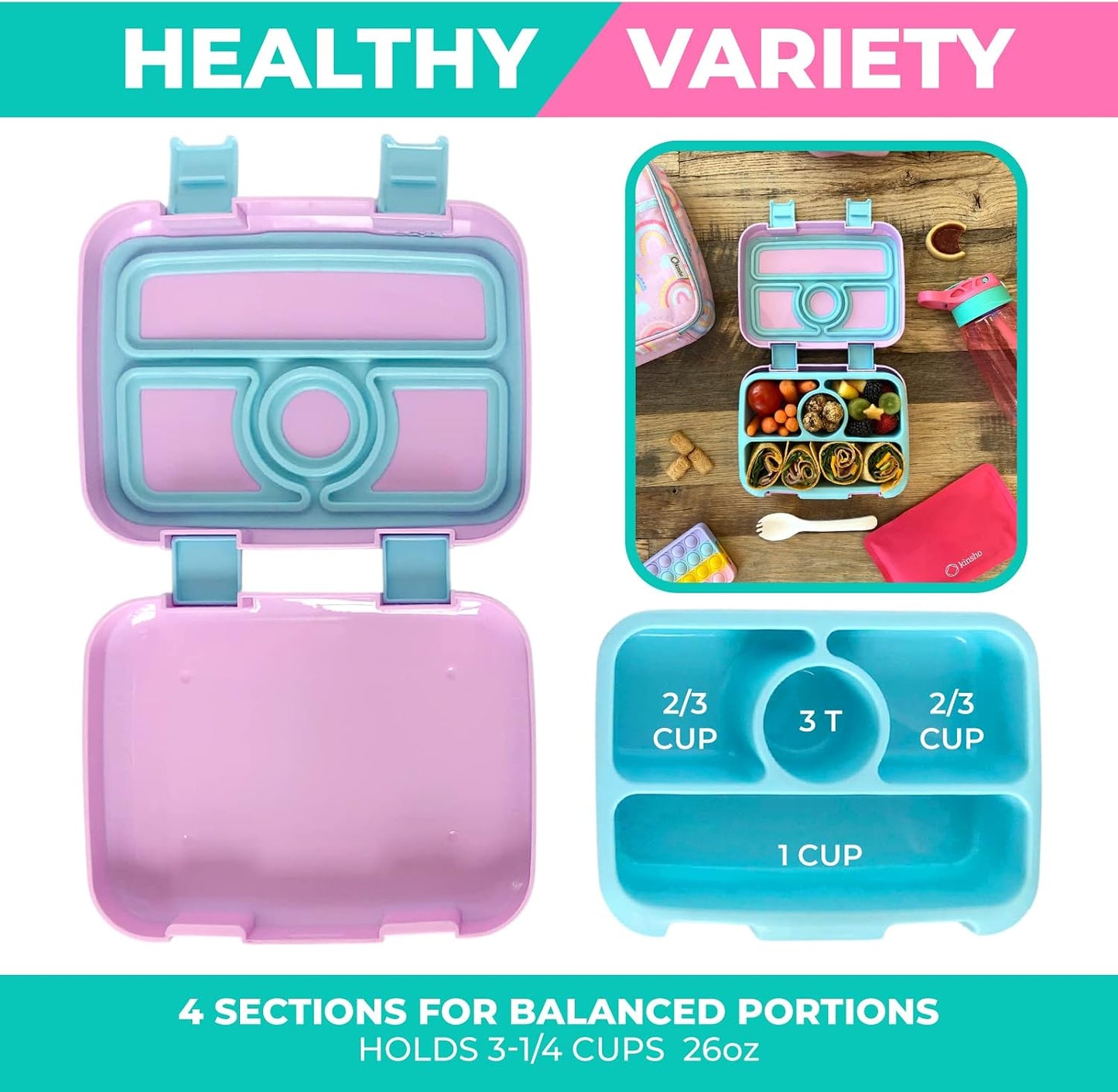 Bento Box with Stainless Steel Thermo, Insulated Lunch Bag, Ice Pack Set for Kids - 5 Compartments, Lunches or Snack Container for Girls, Toddlers Daycare Pre-School, Kindergarten Purple Unicorn