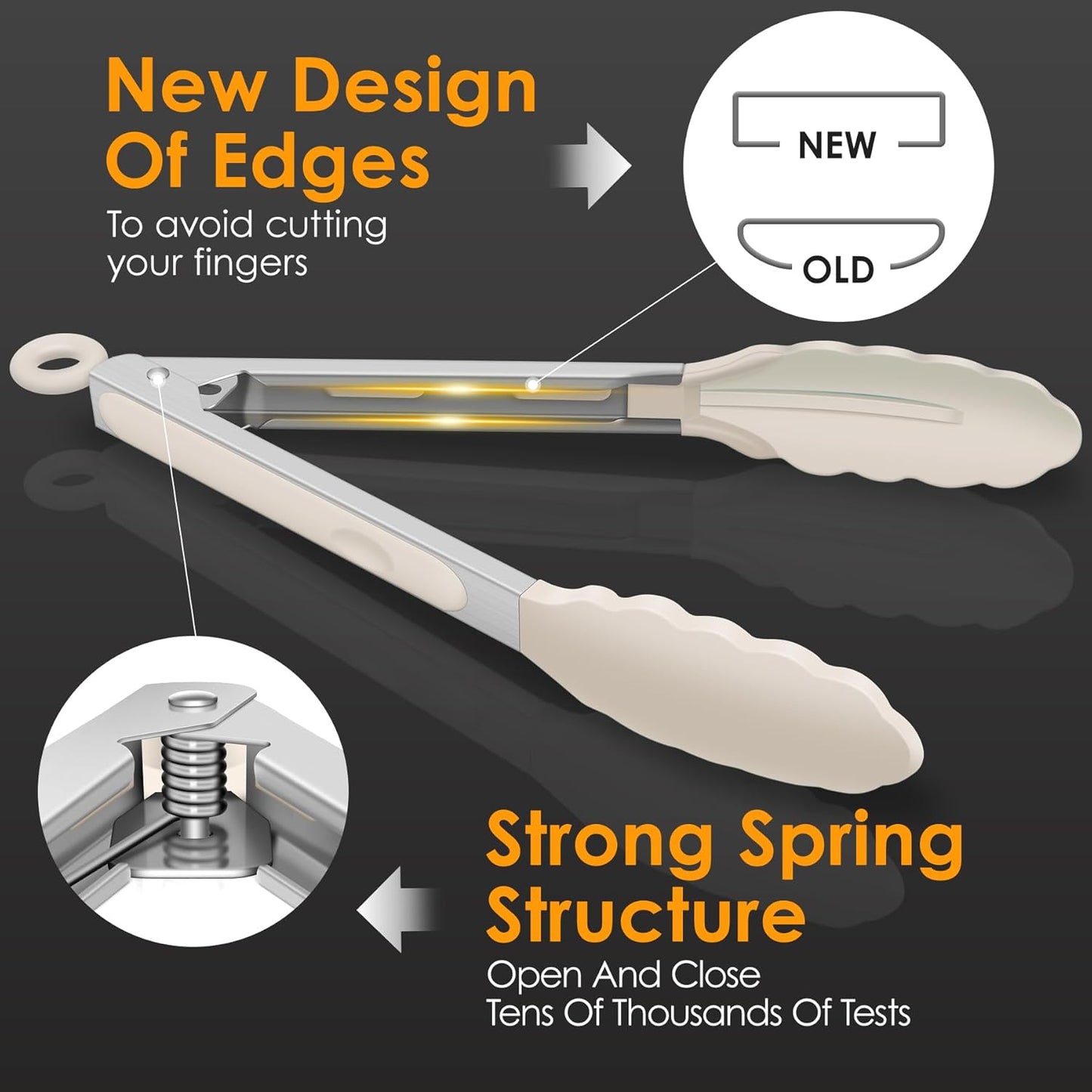HOTEC Premium Stainless Steel Locking Kitchen Tongs with Silicon Tips, Set of 2-9" and 12"
