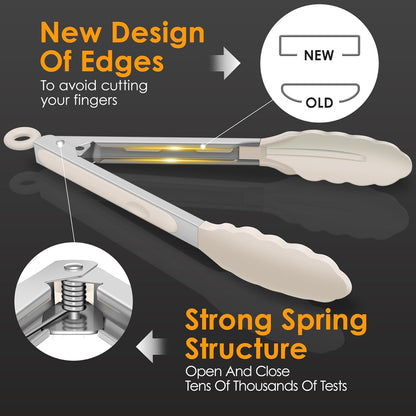 HOTEC Premium Stainless Steel Locking Kitchen Tongs with Silicon Tips, Set of 2-9" and 12"